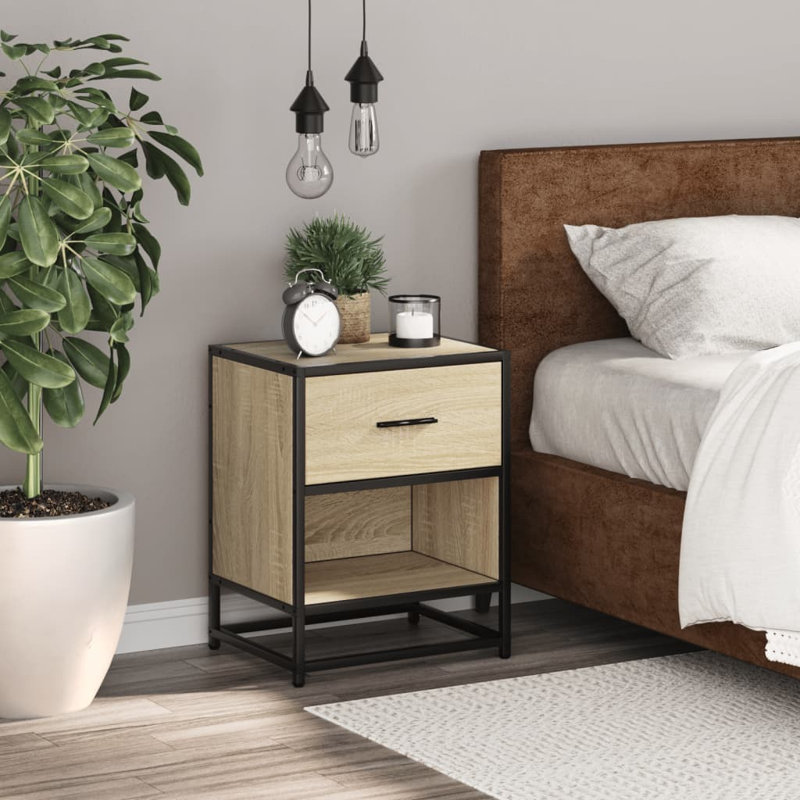 Amberle 40cm W Metal Bedside Table, 1, Sonoma Oak