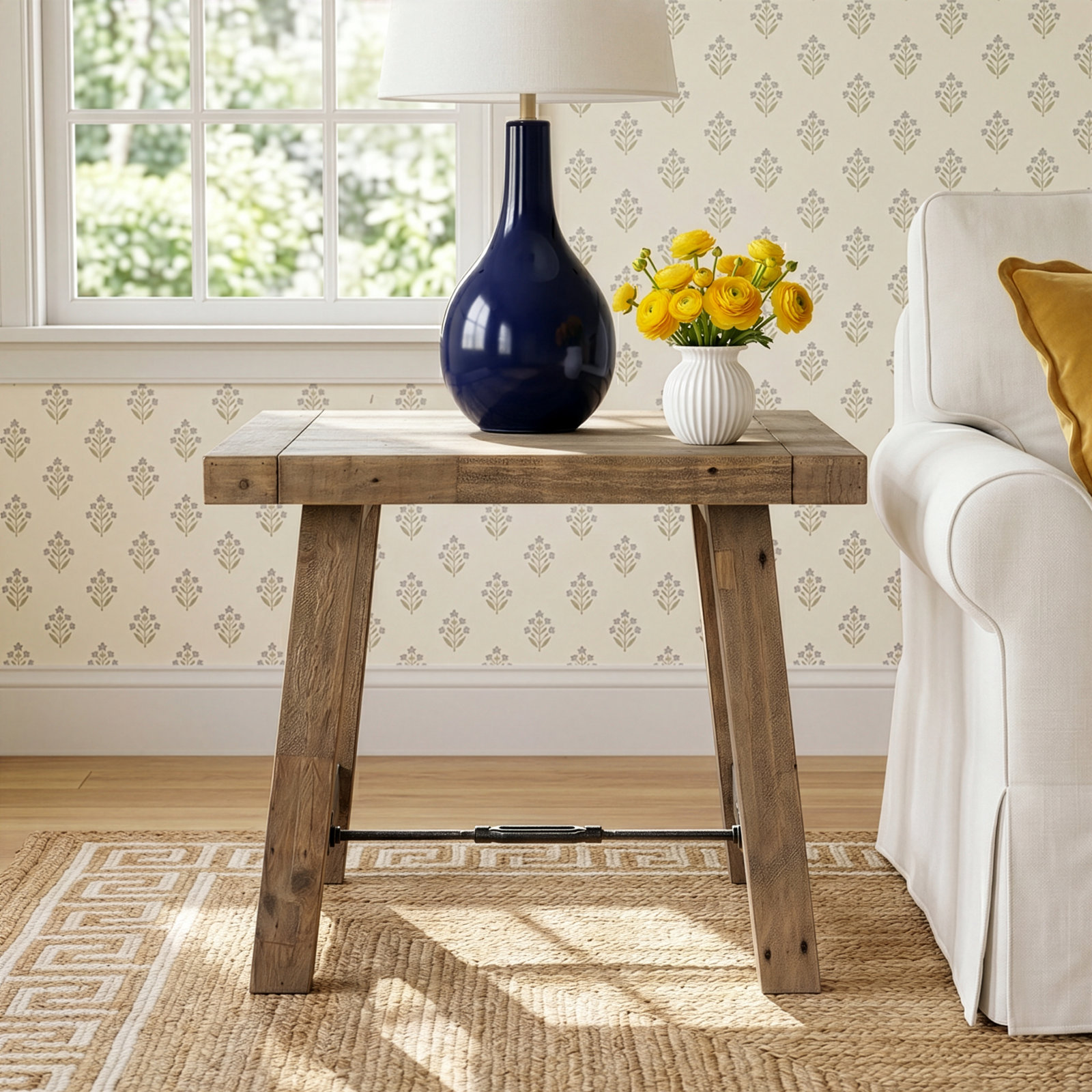 Edelen Solid Wood End Table, Distressed Brown