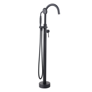 Robinet de baignoire à deux poignées avec douchette et fixation au sol