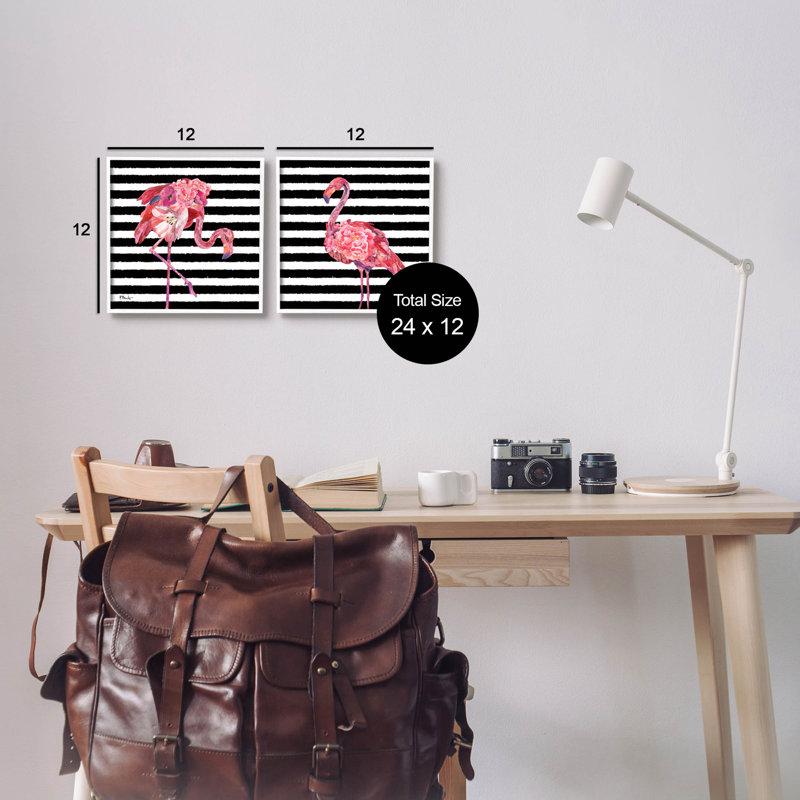 «Bold Striped Flamingo Blossoms», ensemble de 2 impressions sur toile encadrées par Paul Brent, H 12 po x l 12 po x P 1,5 po