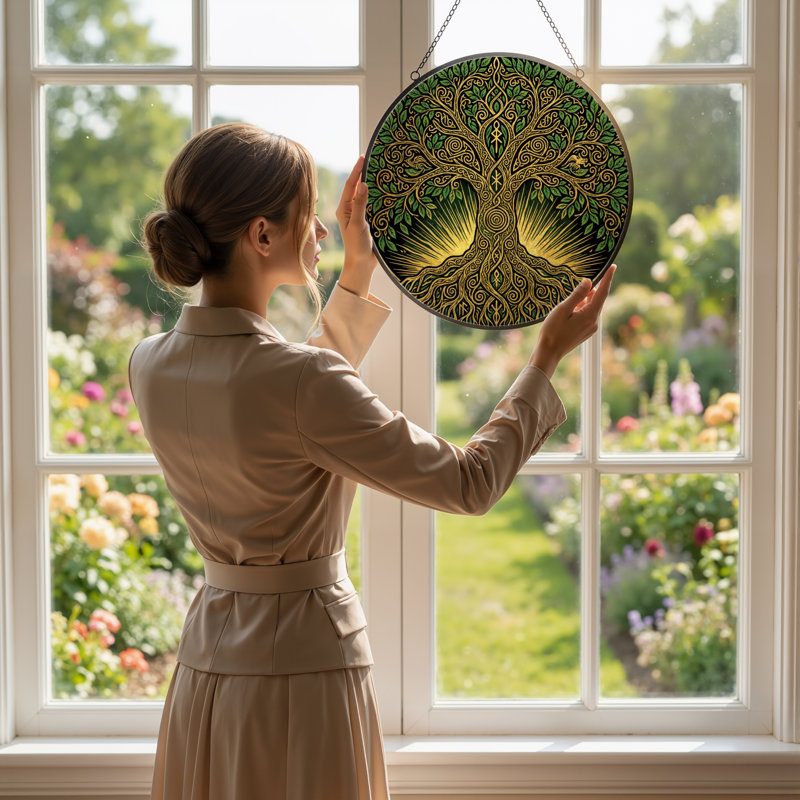 Panneau de vitrail 12 "H Tree Of Life, H 12 po x l 12 po