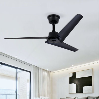 52''Flush Mount & Rod  ABS 3 Blades Ceiling Fan With Remote Control No Lights, Modern Reversible DC Motor Indoor 3 Blades Ceiling Fans For Patio Bedroom Living Room