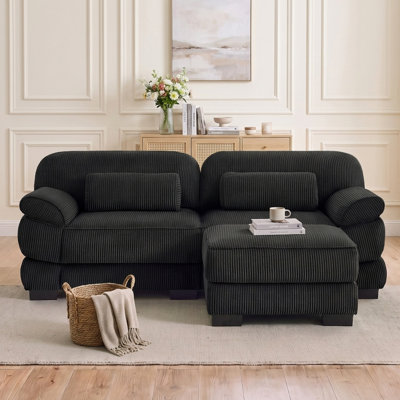76" Cloud Couch Modern Modular Sectional Sofa with Ottoman and Corduroy Fabric