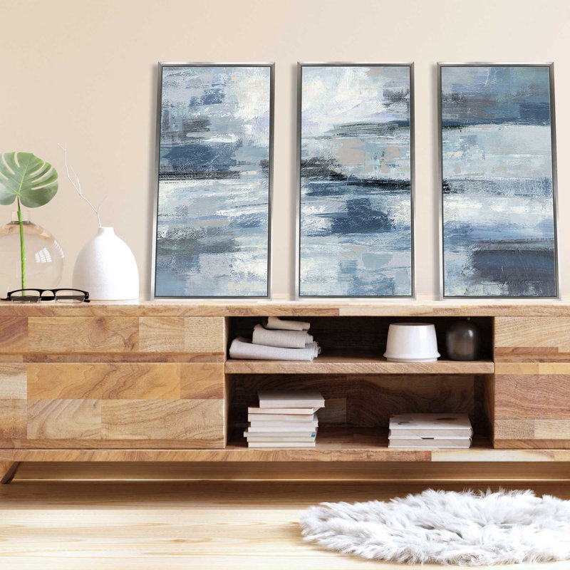 706-8030 " Clear Water Indigo And Gray Crop " by Silvia Vassileva 3 - Pieces Painting Print, 33.5" H x 52.5" W x 2" D