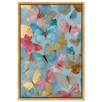 Dreamy Butterflies I Canvas Print Vintage Room Decor by Art Remedy, Gold Frame, 24 x 36