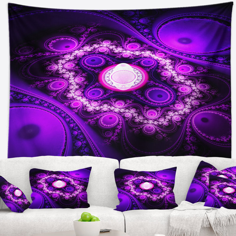 Tapisserie abstraites et cercles de couleur mauve et de vagues abstraits, H 32 po x l 39 po