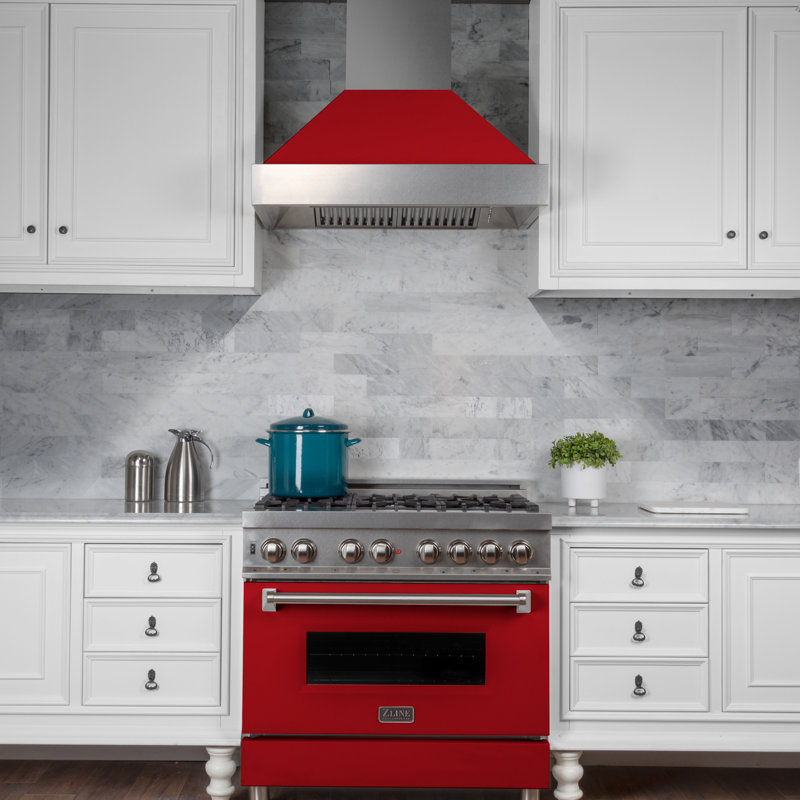 36" Fingerprint Resistant Stainless Steel Range Hood with Fingerprint Resistant Shell (8654SN-36), Red Matte