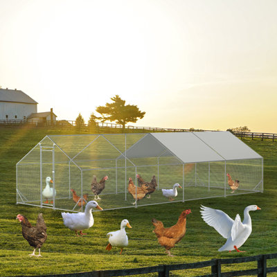 Grande cage de poulailler en métal, cage de poulailler en fil de fer galvanisé avec couvercle imperméable et anti-ultraviolet