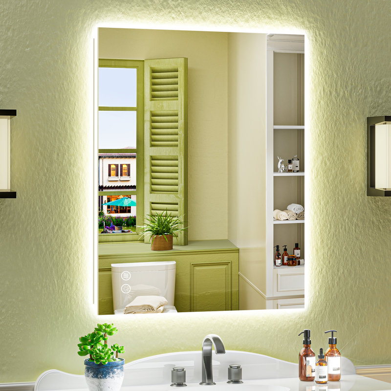 Bathroom LED Mirror with Backlit, Anti Fog Lighted Vanity Mirror with Stepless Dimmable, ETL Listed, IP54 Waterproof, CRI90+, HD Tempered Glass