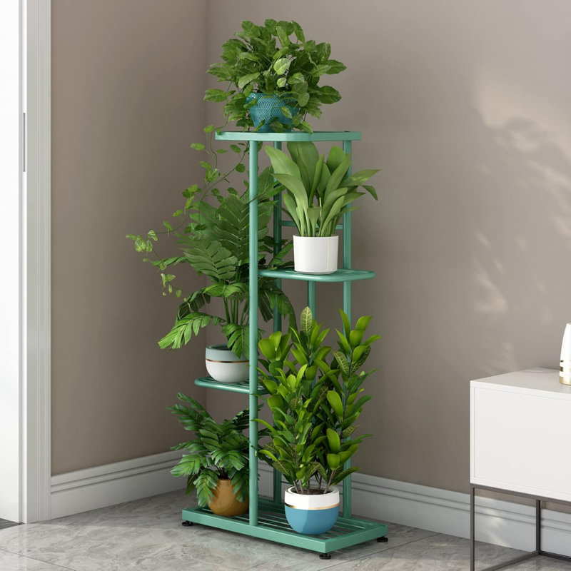 Présentoir de jardinière en métal à 4 niveaux à 5 niveaux pour patio, Vert