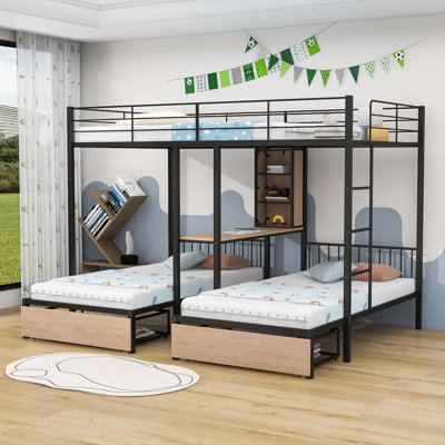 Amiela Kids Bed Full Over Twin & Twin 2 Drawers Metal Bunk Bed with Desk and Shelves -  Mason & Marbles, 538C843E14554561927E51E963253EA6