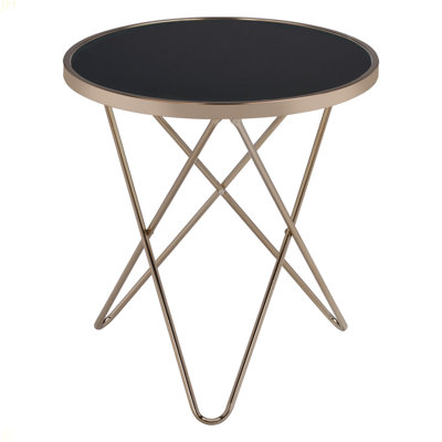 Black Glass Top Round Table In Champagne Finish