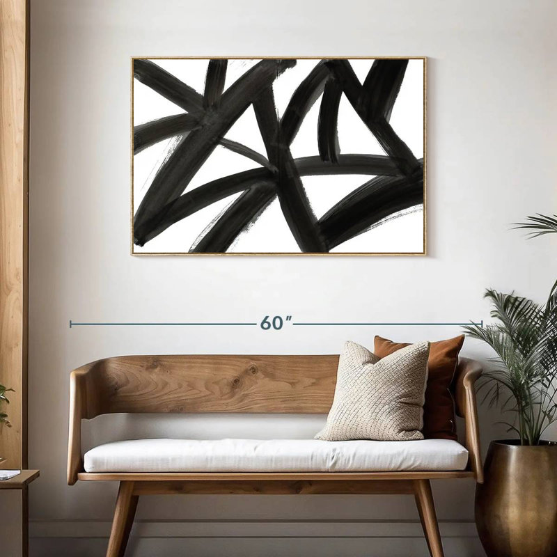 Abstrait de routes noires, Cadre flottant en bois naturel, 43 po x 29 po