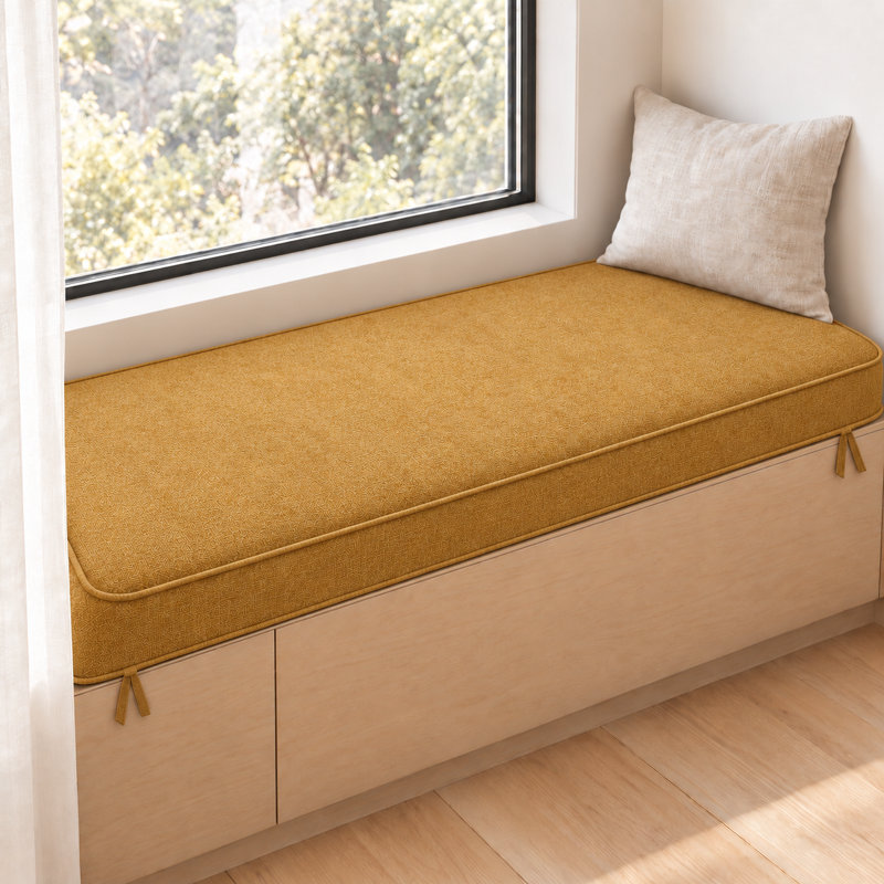 Coussin de banquette sur mesure de 7,6 cm de haut avec double passepoil et 2 attaches pour banquette de salle à manger ou coin repas.