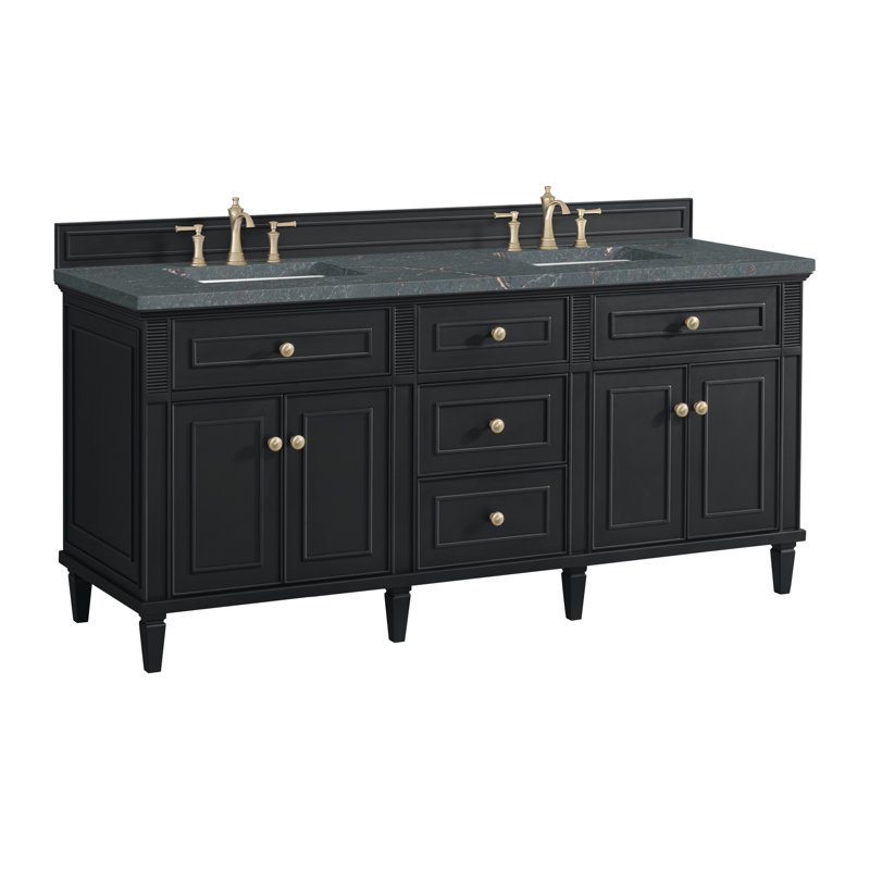 Lorelai 72'' W Double Vanity, Black Onyx, Parisian Blue, 8" Widespread
