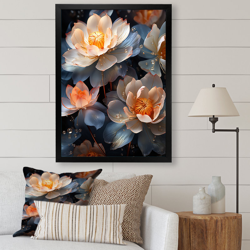 Beautiful Rainy Lotus Dance, reproduction d'art sur toile, Cadre simple noir, H 32 po x l 16 po x P 1 po
