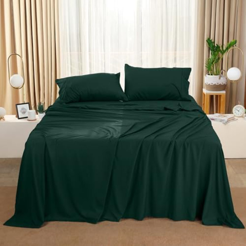 Full Bed Sheets Set - 4 Piece Bedding - Brushed Microfiber - Shrinkage And Fade Resistant - Easy Care (Emerald Green), Green
