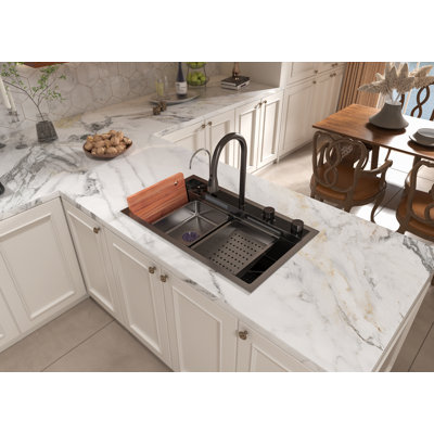 Waterfall Kitchen Sink 31.5 " L Drop-In Single Bowl Stainless Steel Kitchen Sink