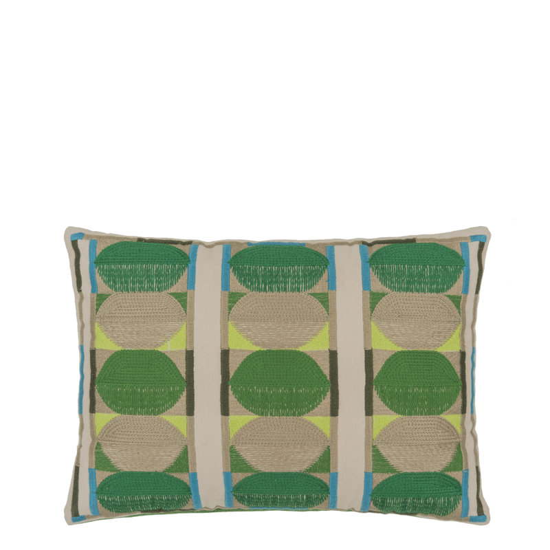 Kushime Embroidered Decorative Pillow, Emerald Geometric