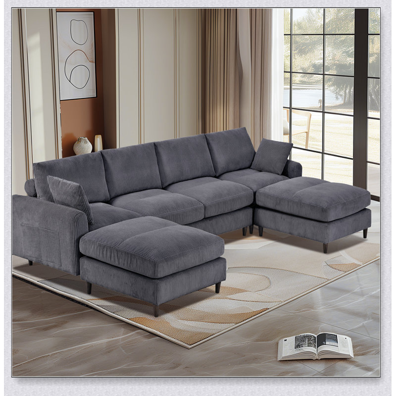 Canapé modulaire en U / en L avec repose-pieds et coussins surdimensionnés Modern, Gris