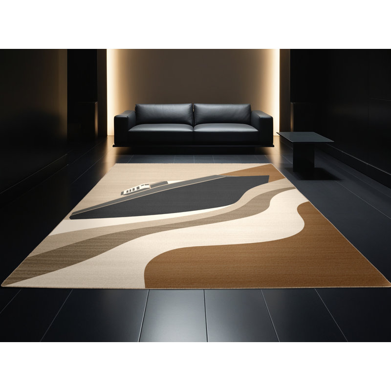 Machine Washable Maurice River Barge Scandinavian Rug in Beige – Beige Binding, 5x8