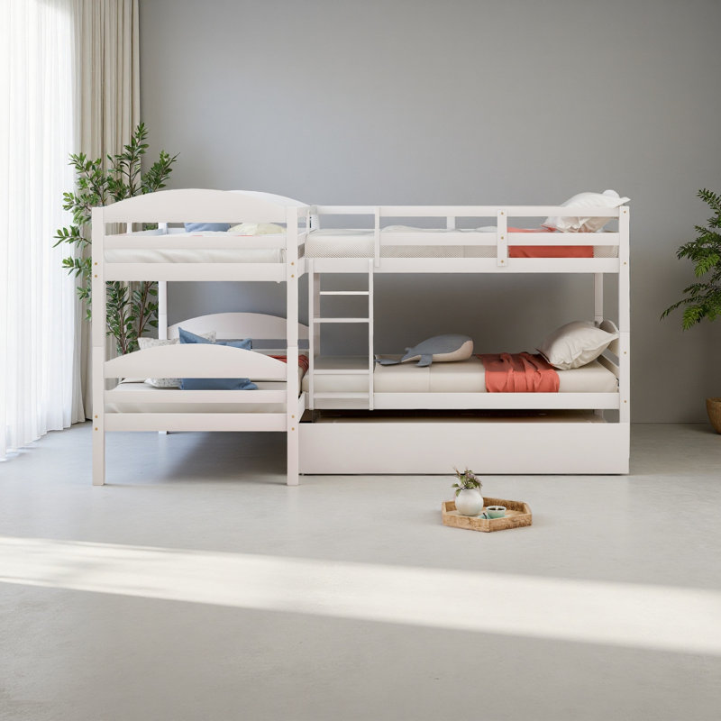 Lit simple en L avec lit gigogne, Blanc