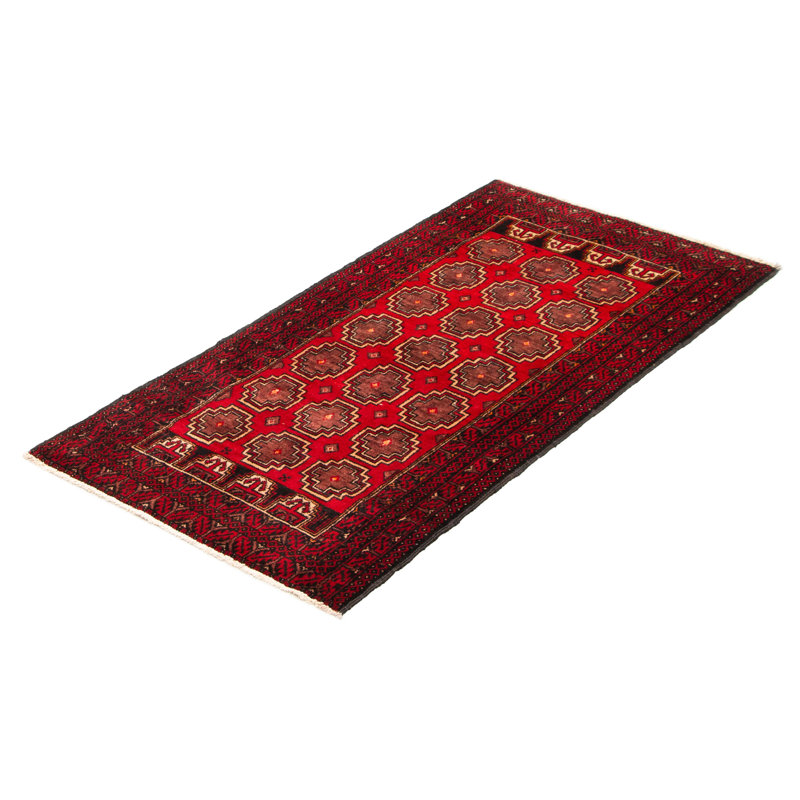 Tapis unique en laine noué à la main 2 pi 9 po x 5 pi 6 po nouvel âge Tollette en rouge / noir / crème