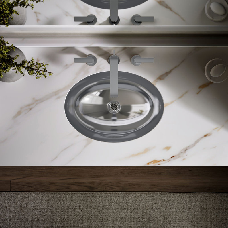 Rhythm® Metal Oval Drop-In Bathroom Sink, Mirror