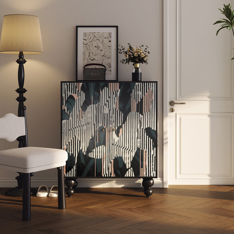 Armoire française en bois massif, art abstrait, Noir
