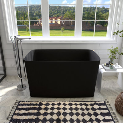 Mini baignoire autoportante à surface solide de 47 po avec siège et baignoire profonde en noir