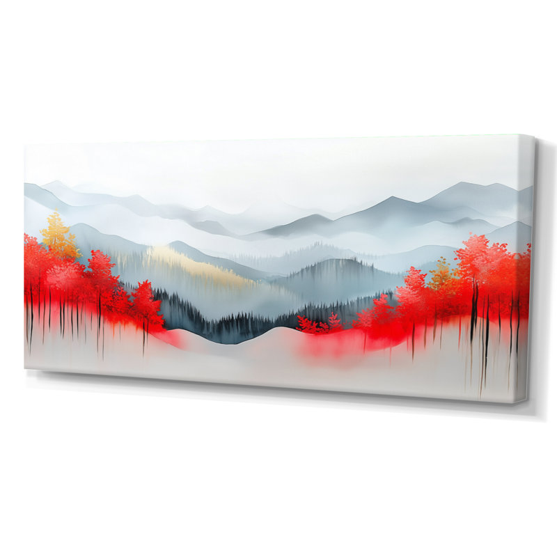 «Red White Autumn Mon monochrome Drift Hills III», impressions sur toile rustiques, art mural encadré, H 24 po x l 32 po