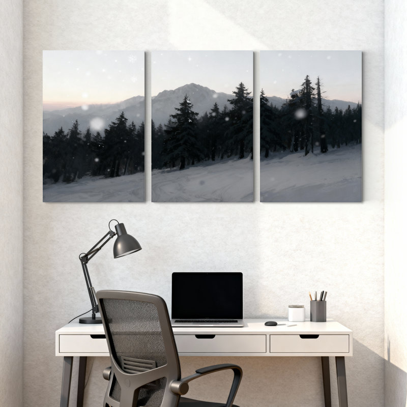 Winter forest Winter Forest Snowfall Mountain Landscape, ensemble de 3 reproductions d'art sur toile, H 30 po x l 60 po