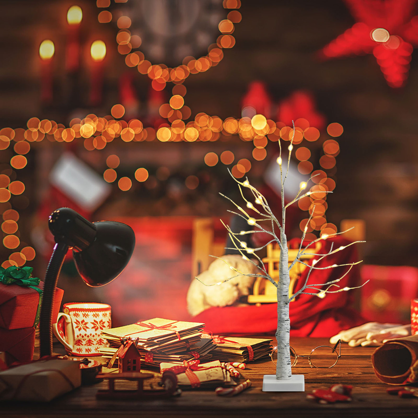 Pre-Lit White Birch Tabletop Tree
