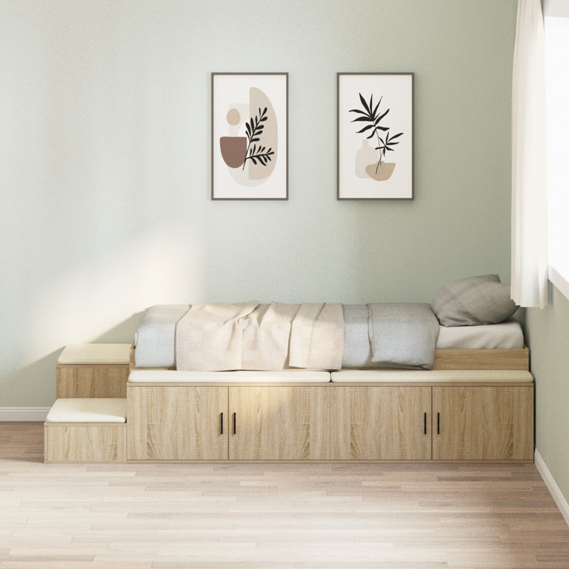 Storage Bed Frame, Sonoma Oak, European Single (90 x 200 cm)