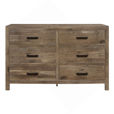 Rustic Style Dresser w 6 Storage Drawers Weathered Pine Finish Wooden Bedroom Furniture
