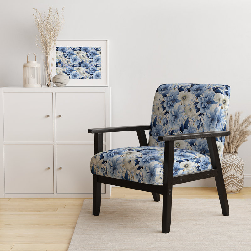 Chaise d'appoint florale Cobalt, Motif floral victorien bleu et blanc
