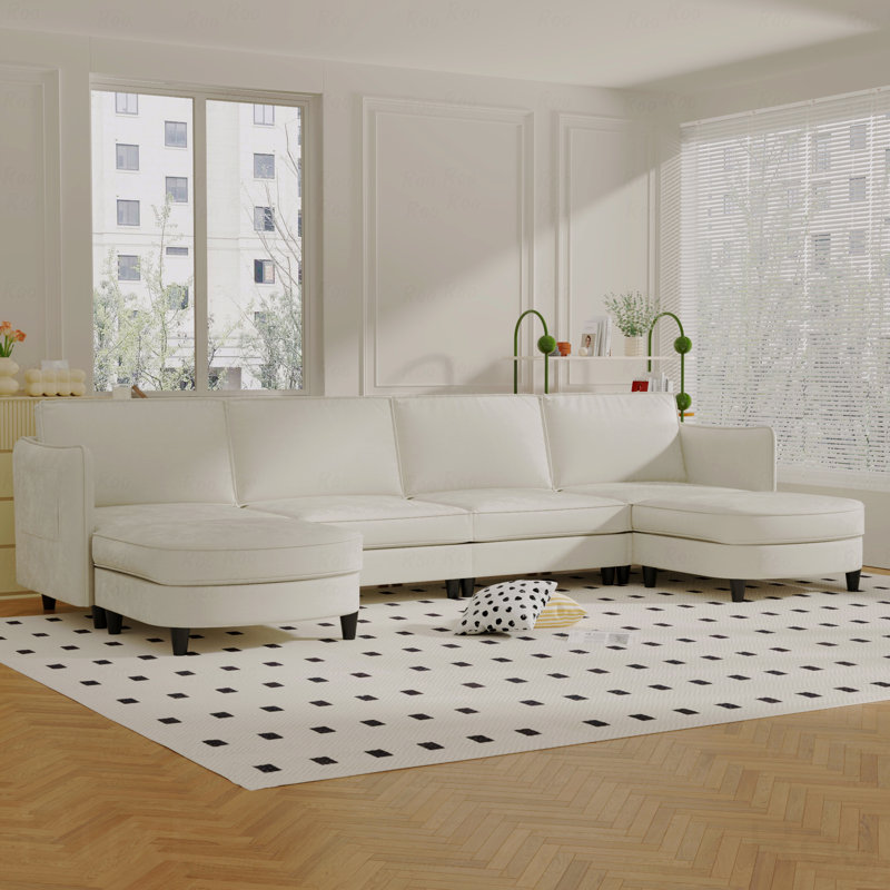 Canapé de grande taille à 141 places de 141,5 po, canapés en forme de U avec repose-pieds mobile, accoudoirs avec poches, canapé en tissu moderne