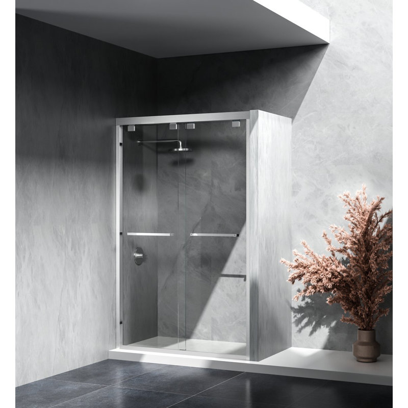 47" - 48" W x 76" H Double Sliding Semi-Frameless Shower Door, Nickel