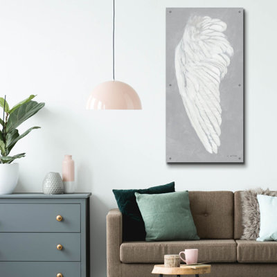 Art mural en verre acrylique 24 po x 48 po «Wings 2 On Grey Flip» par James Wiens