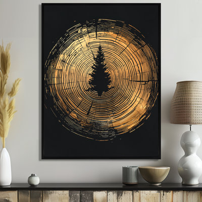Gocha noir et or abstrait de l'anneau d'arbre II - glissade sur bois, impression sur toile