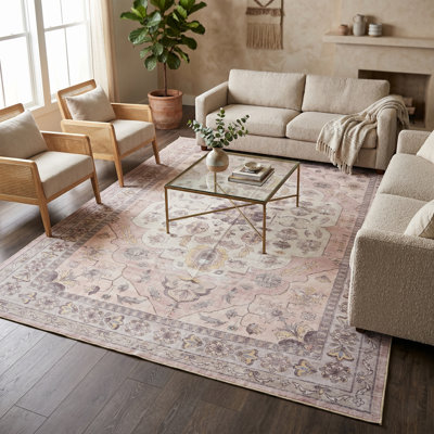Tapis lavable rose Ketter 5 x 7