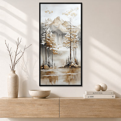«White Brown Glacier Reflection Pines II», impression encadrée sereine, décoration murale paysage