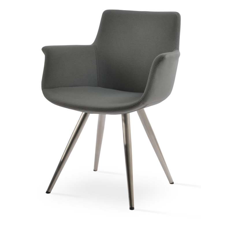 Bottega Metal Solid Back Arm Chair, Black, Light Gray Faux Leather