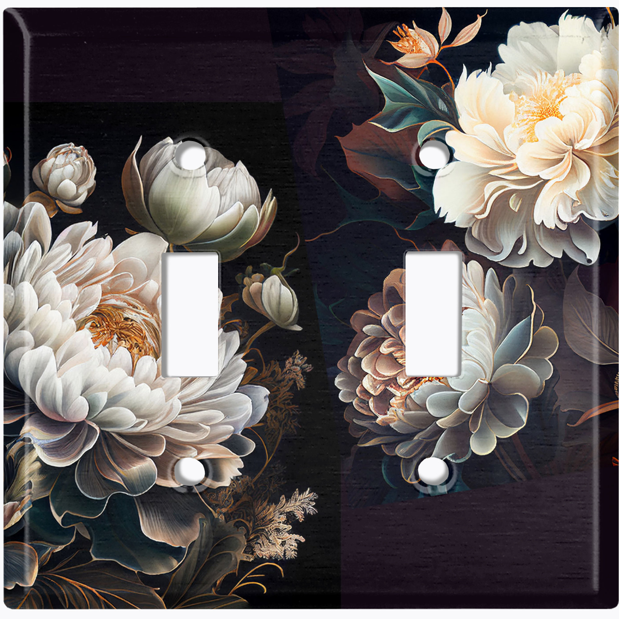 WorldAcc Metal Light Switch Plate Outlet Cover (White Flower Dark Green ...