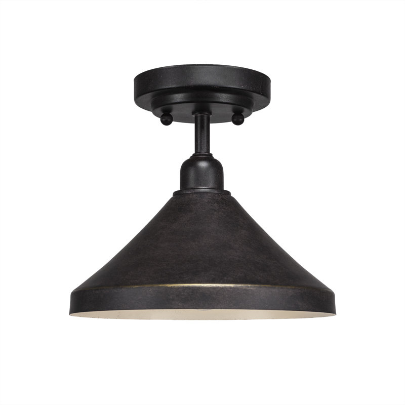 Eilif Vintage 1 Light Semi-Flush With Dark Granite Cone Metal Shade, 9.5" H x 10" W x 10" D, Dark Granite