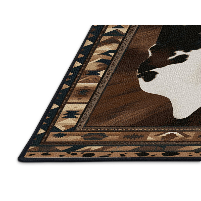Washable Cowhide Pattern Southwestern Area Rug, Round 8'