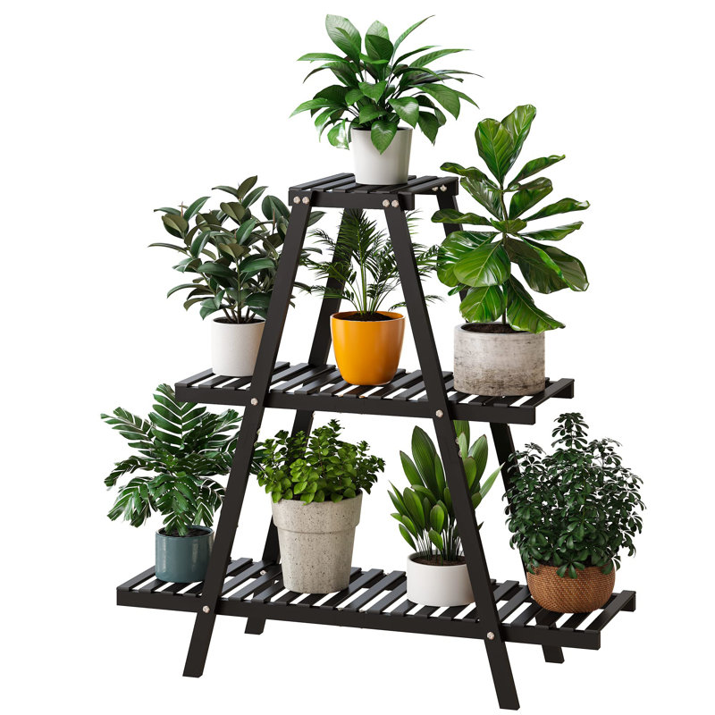 Support à plantes en bambou pour plantes multiples, Noir, noir, noir, noir