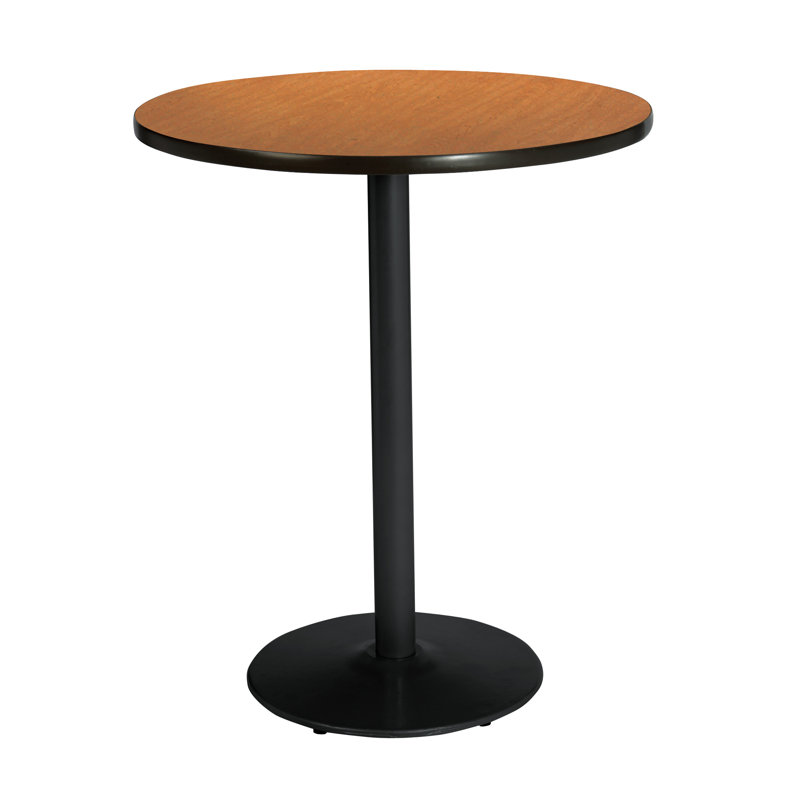 30" L Round Breakroom Table, Medium Oak, Black