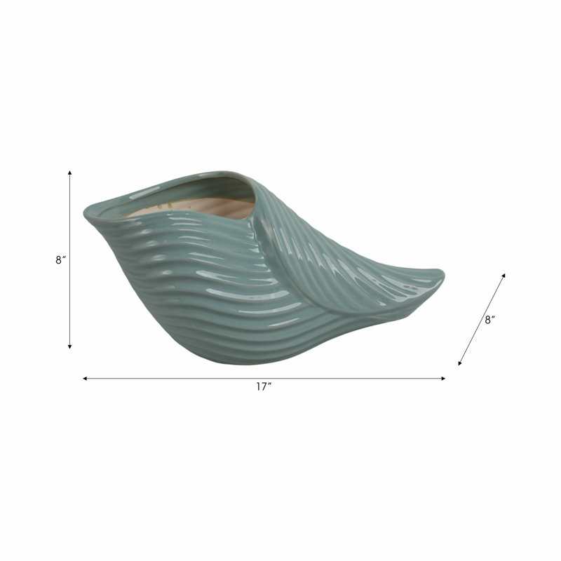 17" Seaside Blue Ceramic Shell Planter