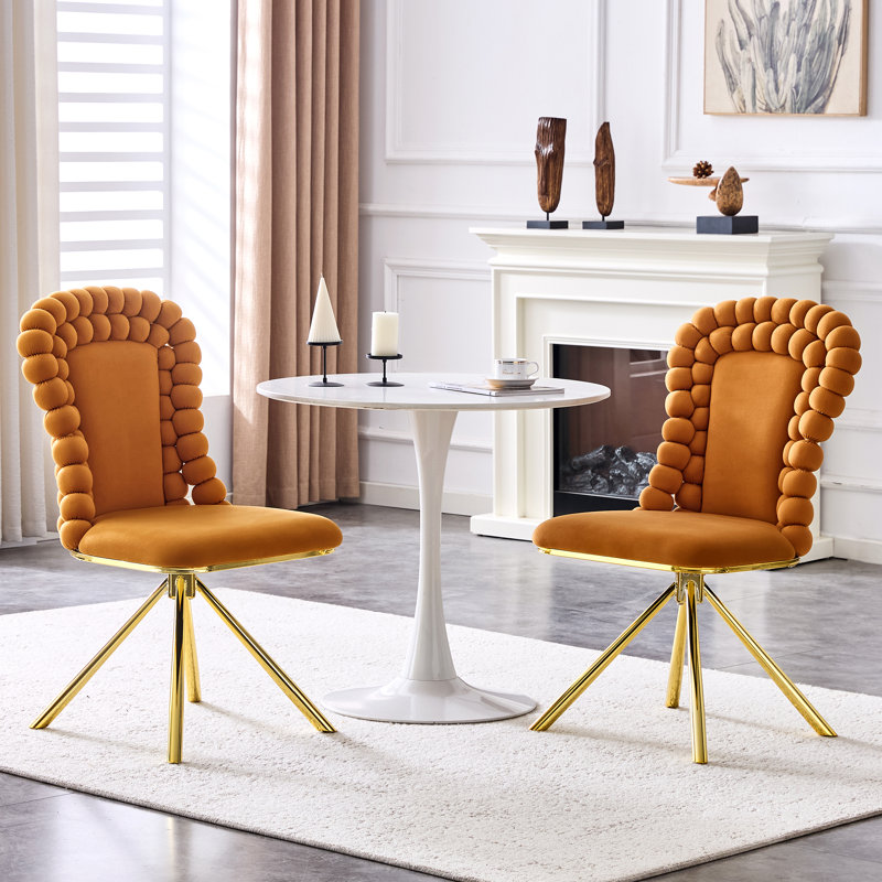 Ensemble de 2 chaises de salle à manger modernes en velours orange avec coussins gonflables, Orange